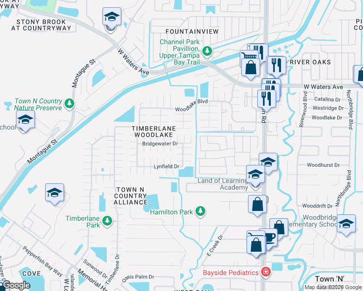 map of restaurants, bars, coffee shops, grocery stores, and more near 9510 Brayfield Court in Tampa