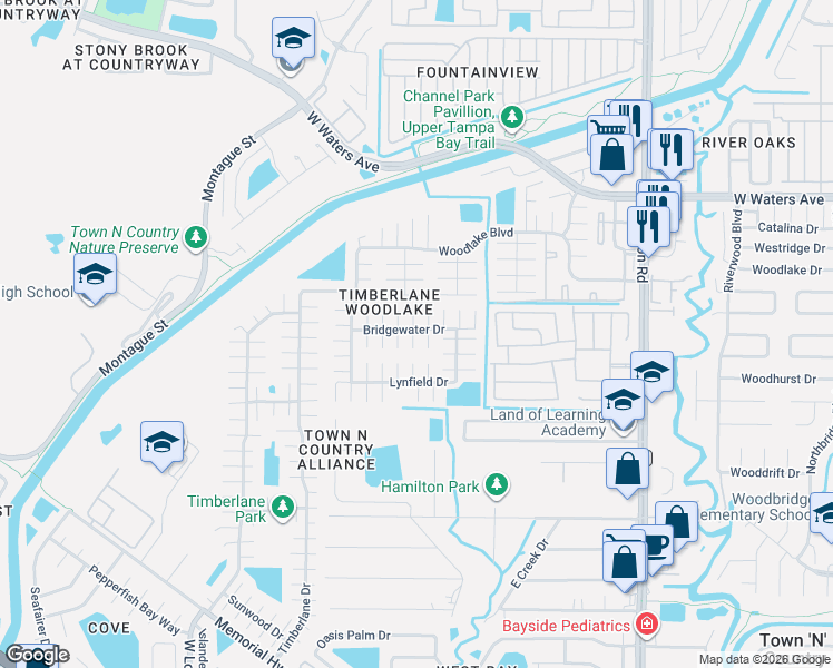 map of restaurants, bars, coffee shops, grocery stores, and more near 9509 Woodborough Court in Tampa
