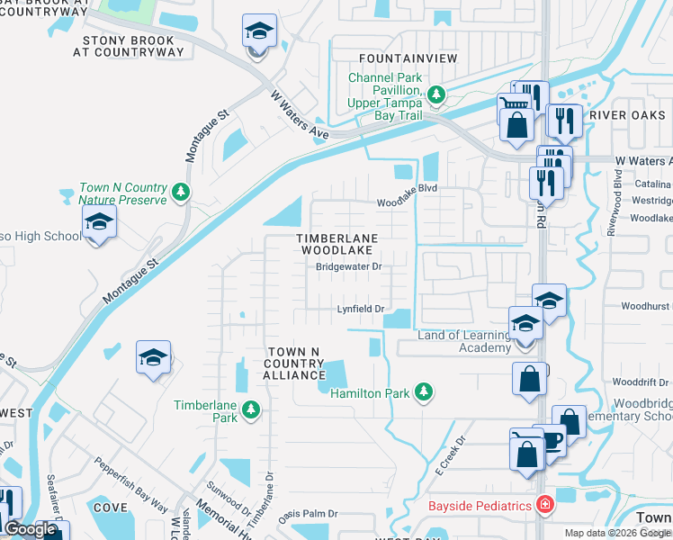 map of restaurants, bars, coffee shops, grocery stores, and more near 9510 Drakemill Court in Tampa