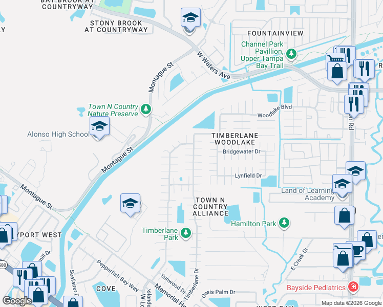 map of restaurants, bars, coffee shops, grocery stores, and more near 10108 Briarwick Court in Tampa