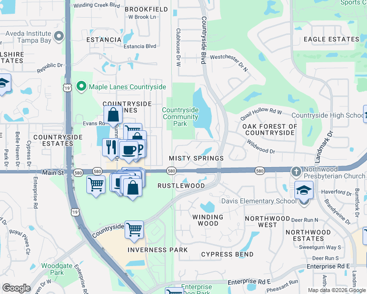 map of restaurants, bars, coffee shops, grocery stores, and more near 2666 Sabal Springs Circle in Clearwater