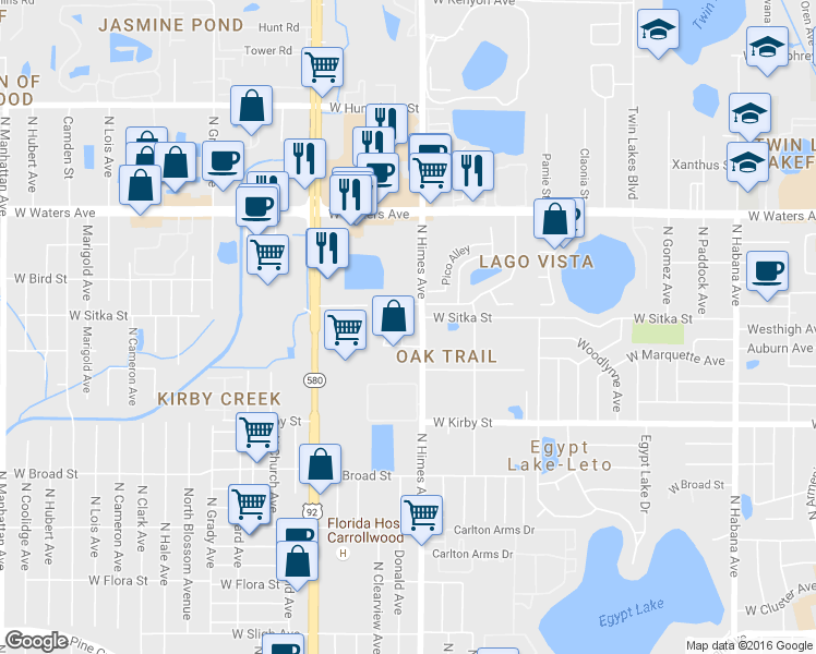 map of restaurants, bars, coffee shops, grocery stores, and more near 3605 Marco Drive in Tampa