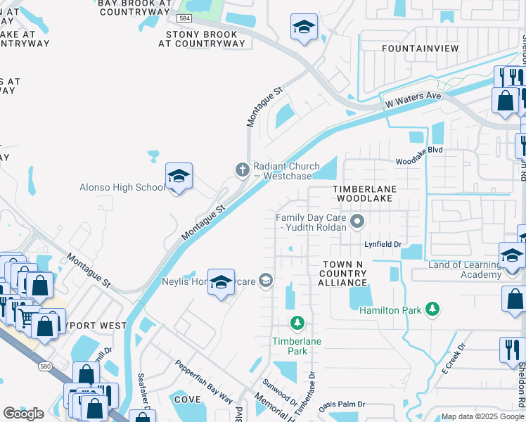 map of restaurants, bars, coffee shops, grocery stores, and more near 10209 Westbranch Court in Tampa