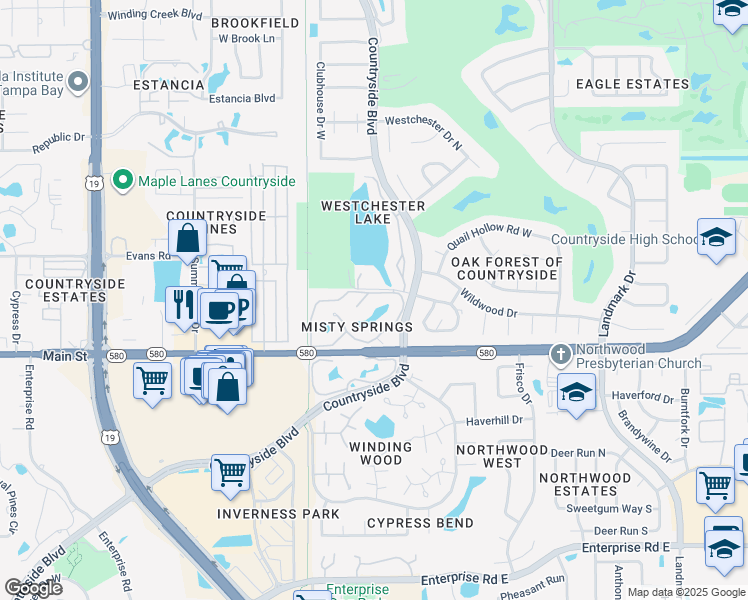 map of restaurants, bars, coffee shops, grocery stores, and more near 2673 Sabal Springs Circle in Clearwater
