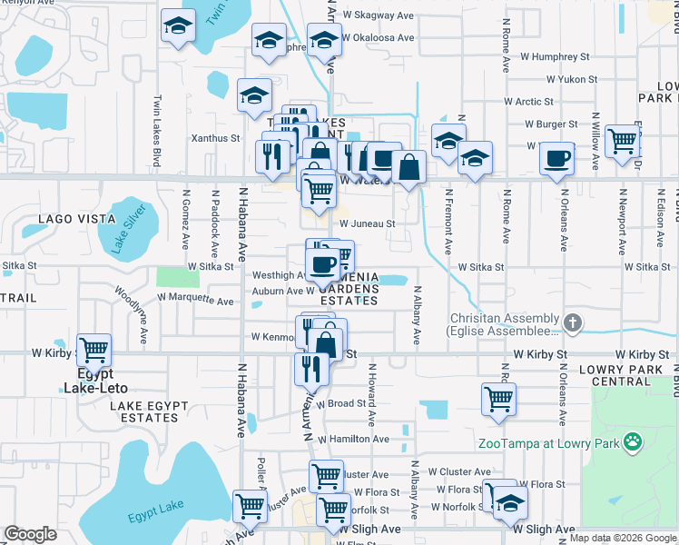 map of restaurants, bars, coffee shops, grocery stores, and more near 7941 North Armenia Avenue in Tampa