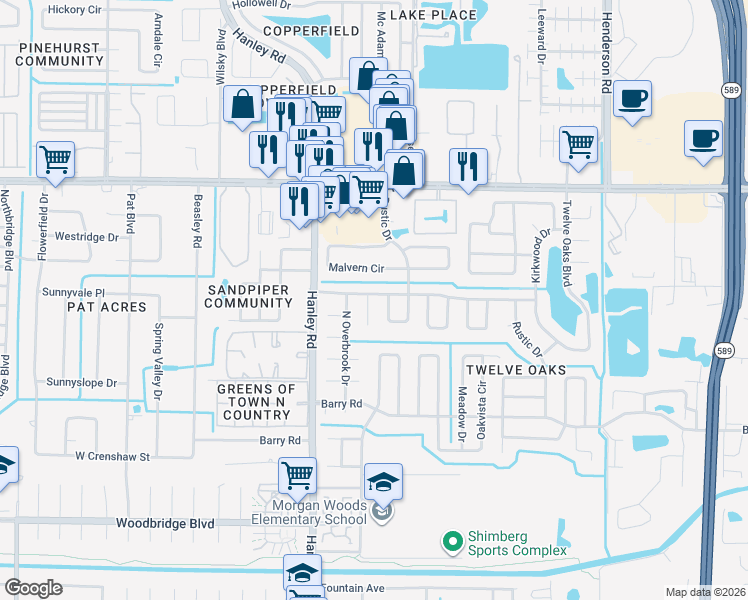 map of restaurants, bars, coffee shops, grocery stores, and more near 7911 Heather Ct in Tampa