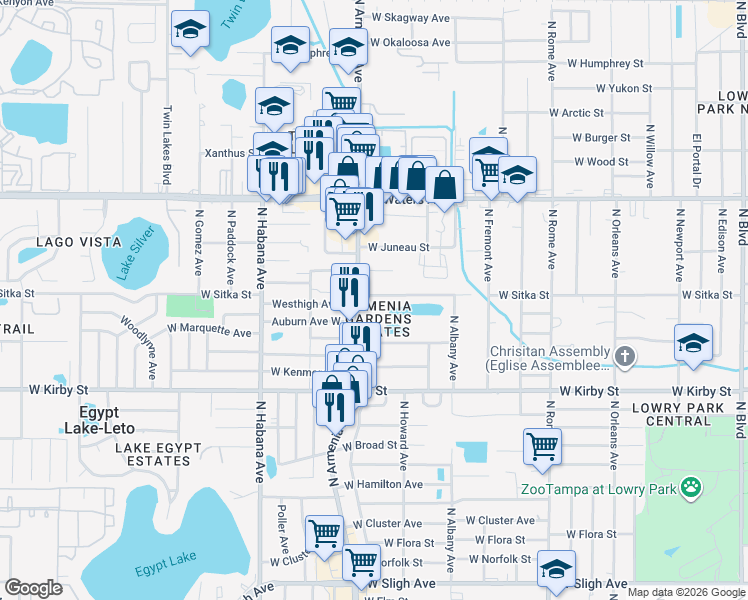 map of restaurants, bars, coffee shops, grocery stores, and more near 7941 North Armenia Avenue in Tampa