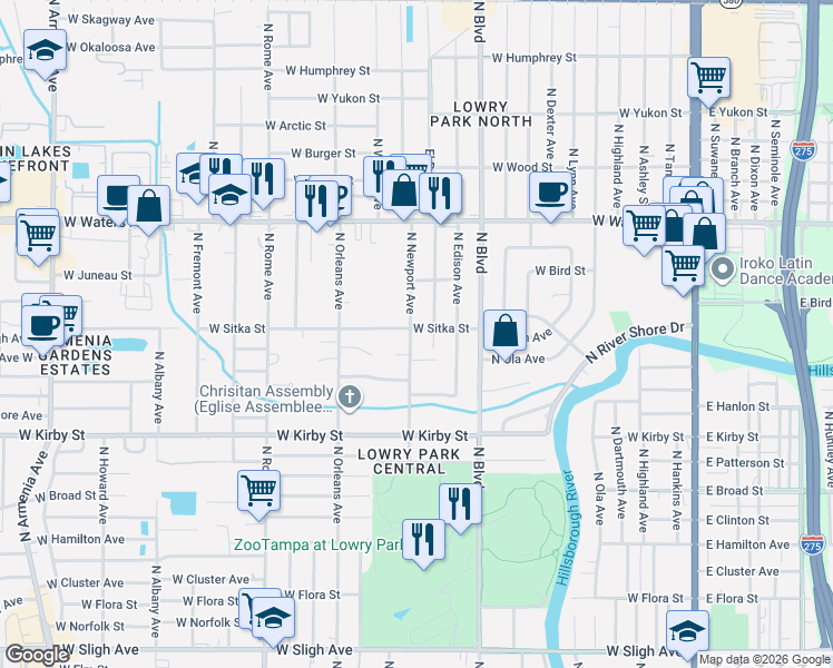 map of restaurants, bars, coffee shops, grocery stores, and more near 8029 North Newport Avenue in Tampa