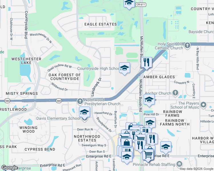 map of restaurants, bars, coffee shops, grocery stores, and more near 2968 Kenilwick Drive South in Clearwater