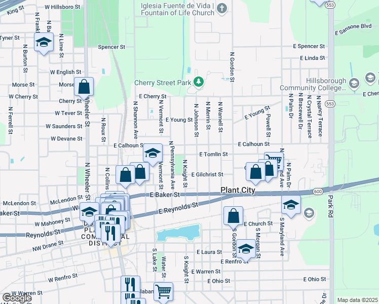 map of restaurants, bars, coffee shops, grocery stores, and more near 904 East Tomlin Street in Plant City