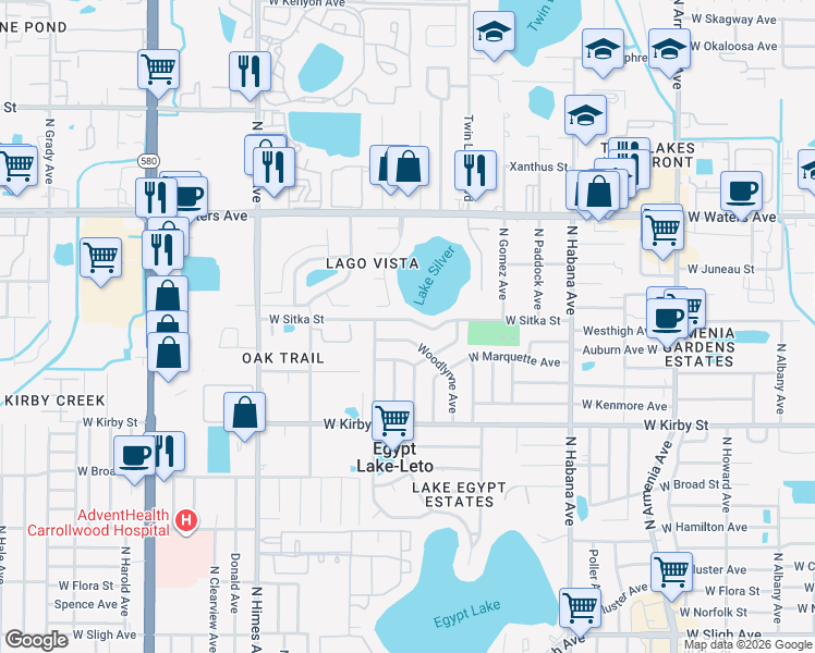 map of restaurants, bars, coffee shops, grocery stores, and more near 3226 West Sitka Street in Tampa