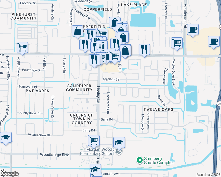 map of restaurants, bars, coffee shops, grocery stores, and more near 7911 Heather Court in Tampa
