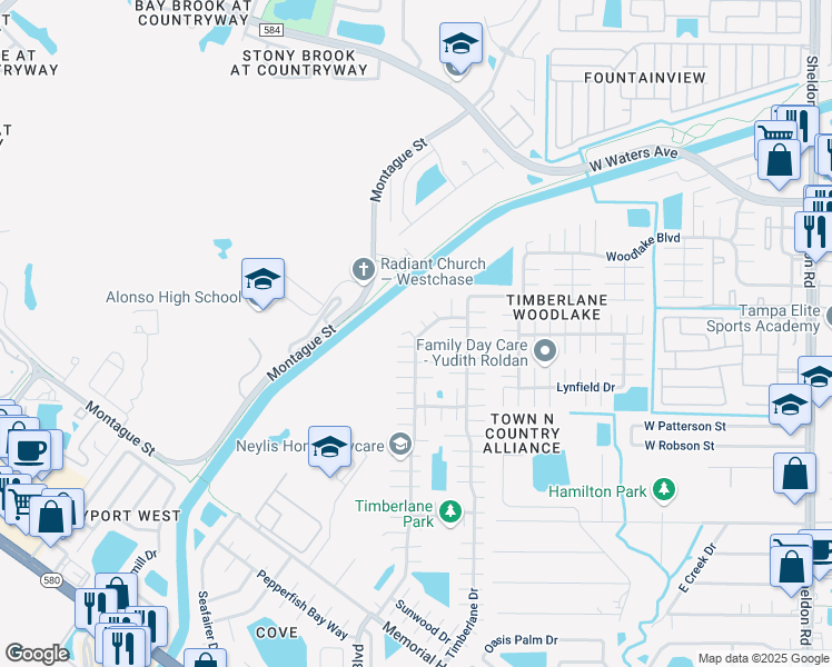 map of restaurants, bars, coffee shops, grocery stores, and more near 10209 Westbranch Court in Tampa