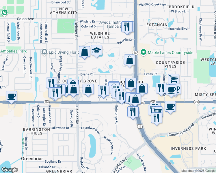 map of restaurants, bars, coffee shops, grocery stores, and more near 2752 Belle Haven Drive in Clearwater