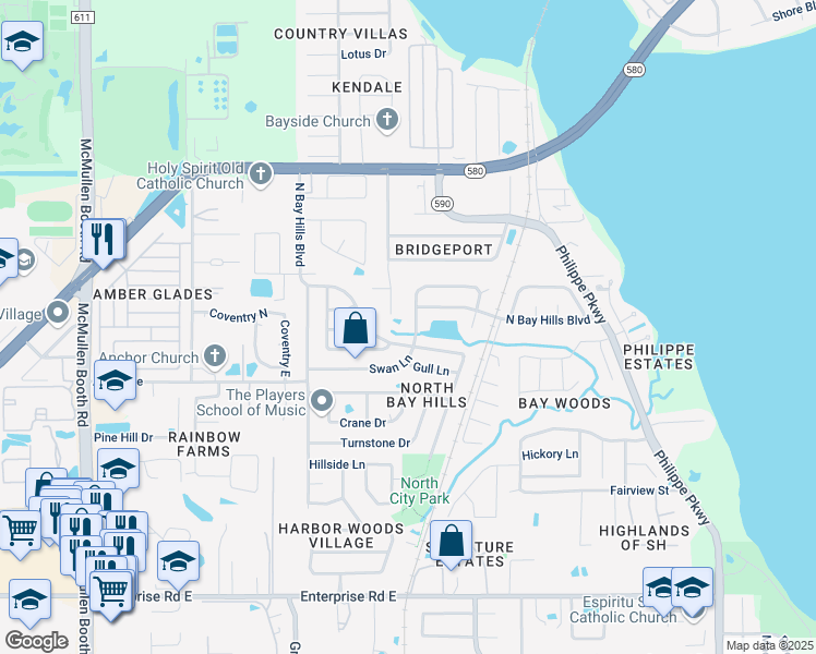 map of restaurants, bars, coffee shops, grocery stores, and more near 2140 North Bay Hills Boulevard in Safety Harbor
