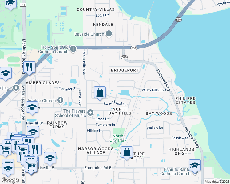 map of restaurants, bars, coffee shops, grocery stores, and more near 2140 North Bay Hills Boulevard in Safety Harbor