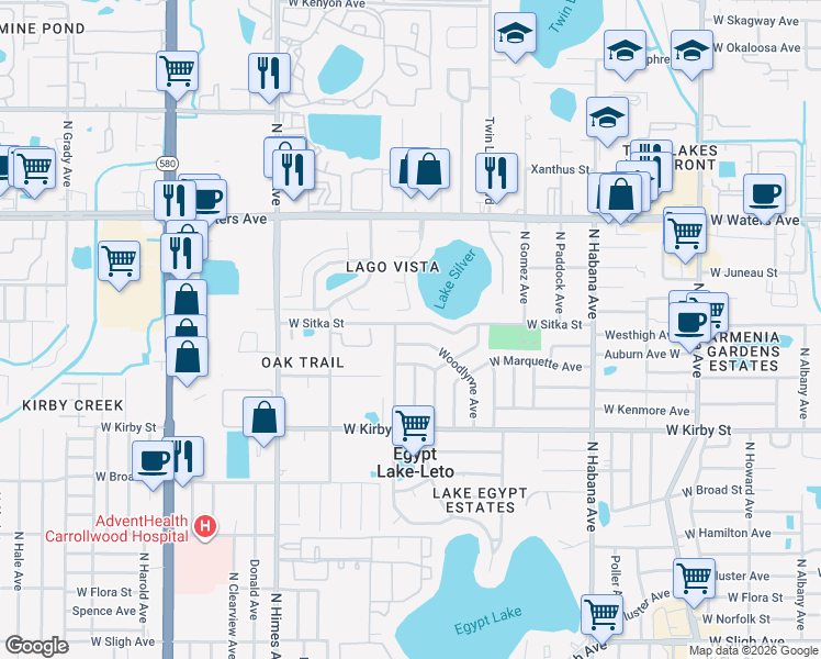 map of restaurants, bars, coffee shops, grocery stores, and more near 3226 West Sitka Street in Tampa