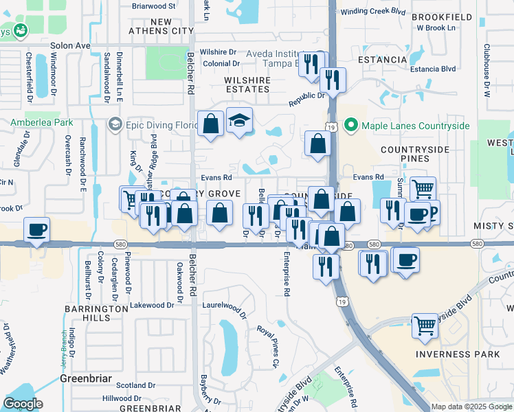map of restaurants, bars, coffee shops, grocery stores, and more near 2752 Belle Haven Drive in Clearwater
