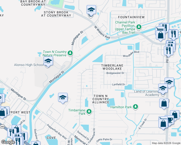 map of restaurants, bars, coffee shops, grocery stores, and more near 10114 Briarwick Court in Tampa