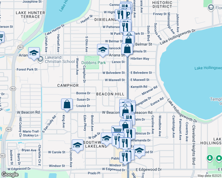 map of restaurants, bars, coffee shops, grocery stores, and more near 1806 Seminole Trail in Lakeland
