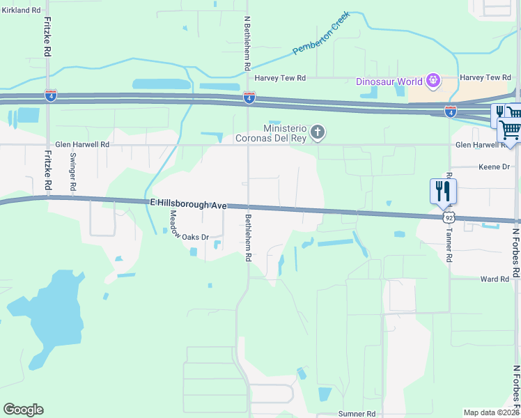 map of restaurants, bars, coffee shops, grocery stores, and more near 6011 East Hillsborough Avenue in Plant City