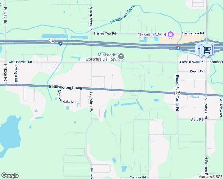 map of restaurants, bars, coffee shops, grocery stores, and more near 5824 East Hillsborough Avenue in Plant City