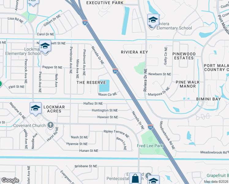 map of restaurants, bars, coffee shops, grocery stores, and more near 905 Nixon Circle Northeast in Palm Bay