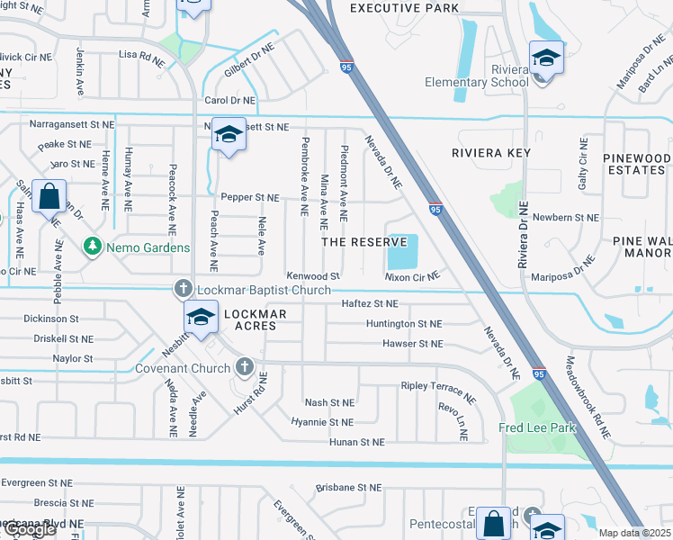 map of restaurants, bars, coffee shops, grocery stores, and more near 683 Kenwood Street Northeast in Palm Bay