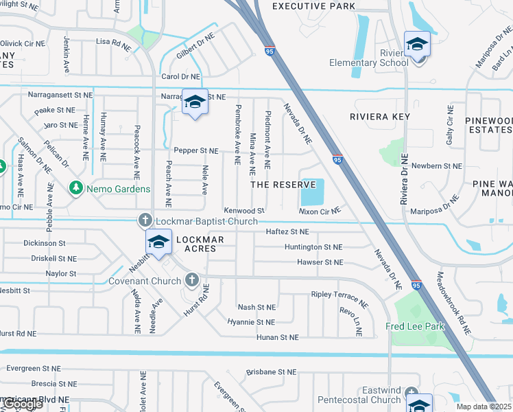 map of restaurants, bars, coffee shops, grocery stores, and more near 683 Kenwood Street Northeast in Palm Bay