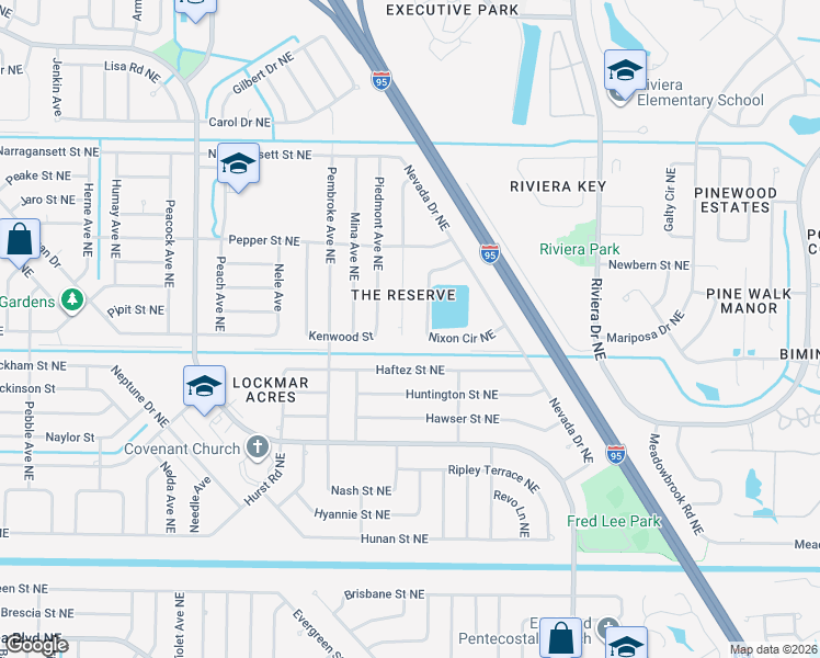 map of restaurants, bars, coffee shops, grocery stores, and more near 923 Sierra Place Northeast in Palm Bay