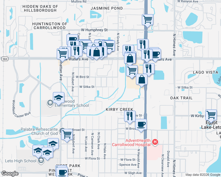 map of restaurants, bars, coffee shops, grocery stores, and more near 8022 North Hale Avenue in Tampa