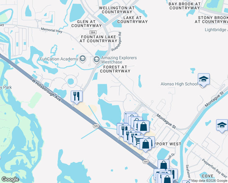 map of restaurants, bars, coffee shops, grocery stores, and more near 11336 Memorial Highway in Tampa