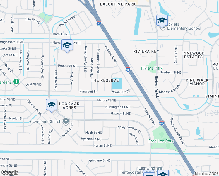 map of restaurants, bars, coffee shops, grocery stores, and more near 923 Sierra Place Northeast in Palm Bay