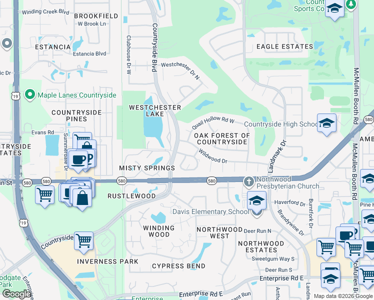 map of restaurants, bars, coffee shops, grocery stores, and more near 2765 Countryside Boulevard in Clearwater