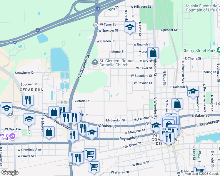 map of restaurants, bars, coffee shops, grocery stores, and more near 1003 West Calhoun Street in Plant City