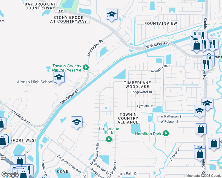 map of restaurants, bars, coffee shops, grocery stores, and more near 10113 Briarwick Court in Tampa