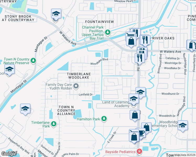 map of restaurants, bars, coffee shops, grocery stores, and more near 9510 Brayfield Court in Tampa