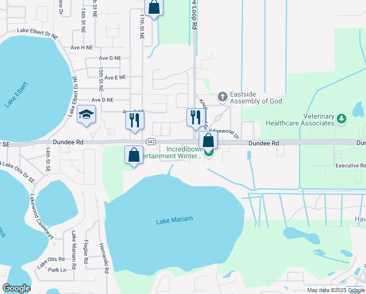map of restaurants, bars, coffee shops, grocery stores, and more near 418 19th Street Southeast in Winter Haven