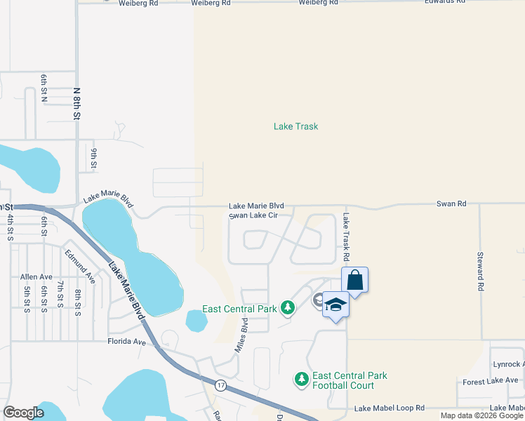 map of restaurants, bars, coffee shops, grocery stores, and more near 1612 Swan Lake Circle in Dundee