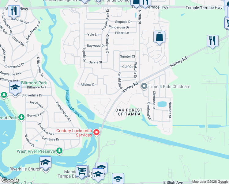 map of restaurants, bars, coffee shops, grocery stores, and more near 7510 Gadsden Drive in Tampa