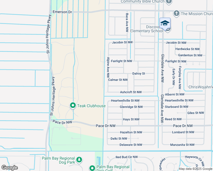 map of restaurants, bars, coffee shops, grocery stores, and more near 950 Alpine Avenue Northwest in Palm Bay