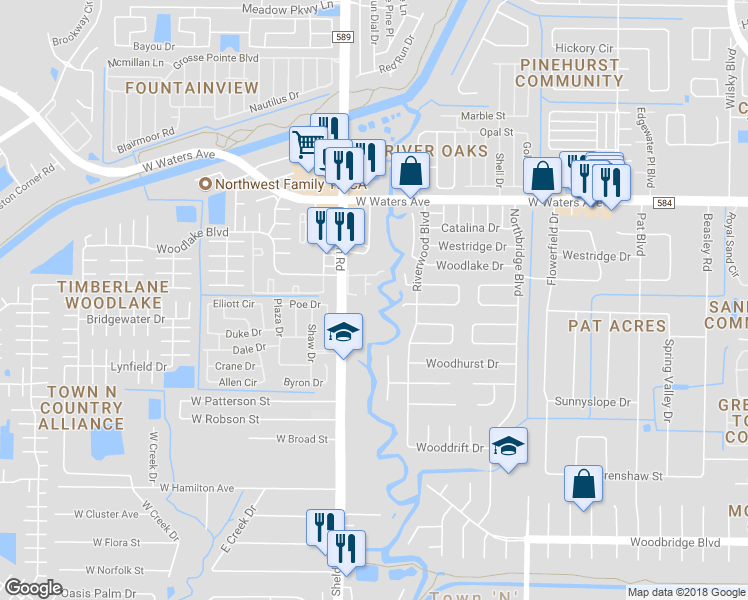 map of restaurants, bars, coffee shops, grocery stores, and more near 8703 Jasmeen Garden Court in Tampa