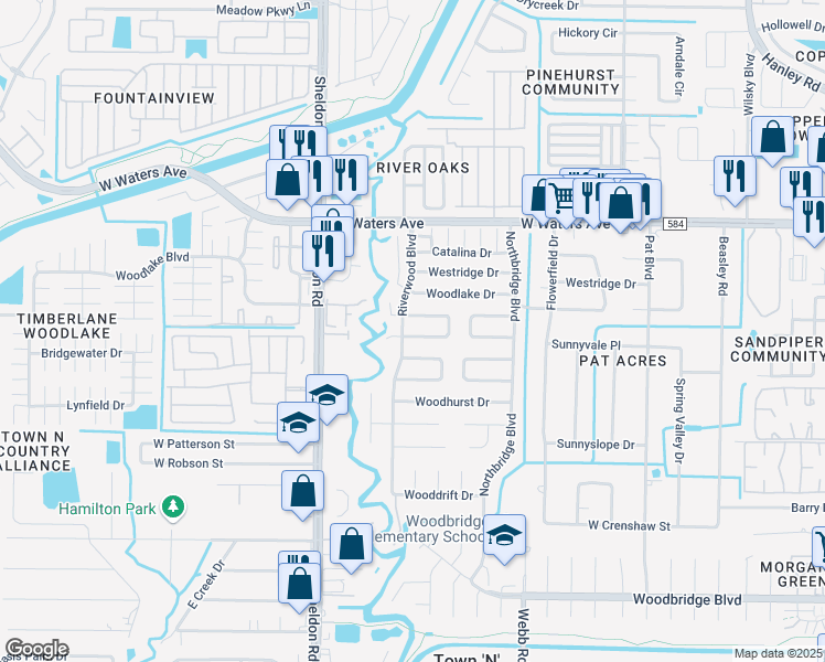 map of restaurants, bars, coffee shops, grocery stores, and more near 7939 Woodglen Circle in Tampa
