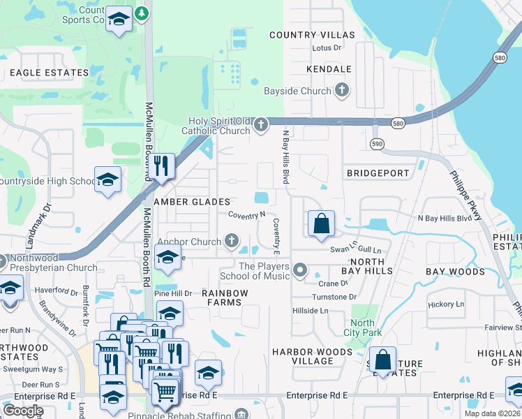 map of restaurants, bars, coffee shops, grocery stores, and more near 3119 Coventry Lane in Safety Harbor