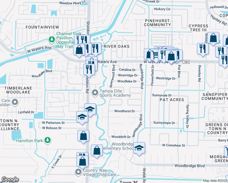 map of restaurants, bars, coffee shops, grocery stores, and more near 7939 Woodglen Circle in Tampa