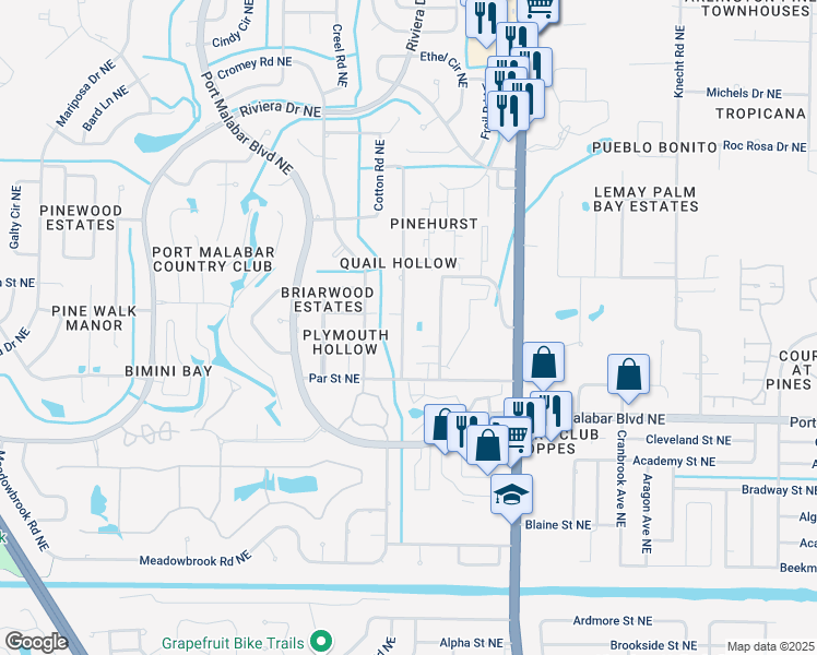 map of restaurants, bars, coffee shops, grocery stores, and more near 971 Hooper Avenue Northeast in Palm Bay