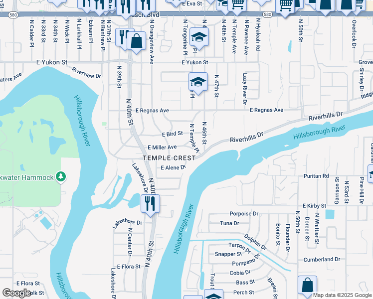 map of restaurants, bars, coffee shops, grocery stores, and more near 4220 East Miller Avenue in Tampa