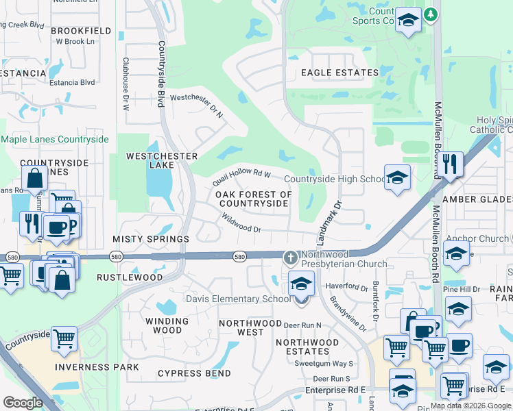 map of restaurants, bars, coffee shops, grocery stores, and more near 2778 Capwood Lane in Clearwater