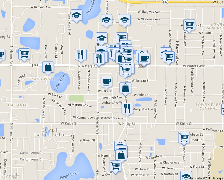 map of restaurants, bars, coffee shops, grocery stores, and more near 2523 West Bird Street in Tampa