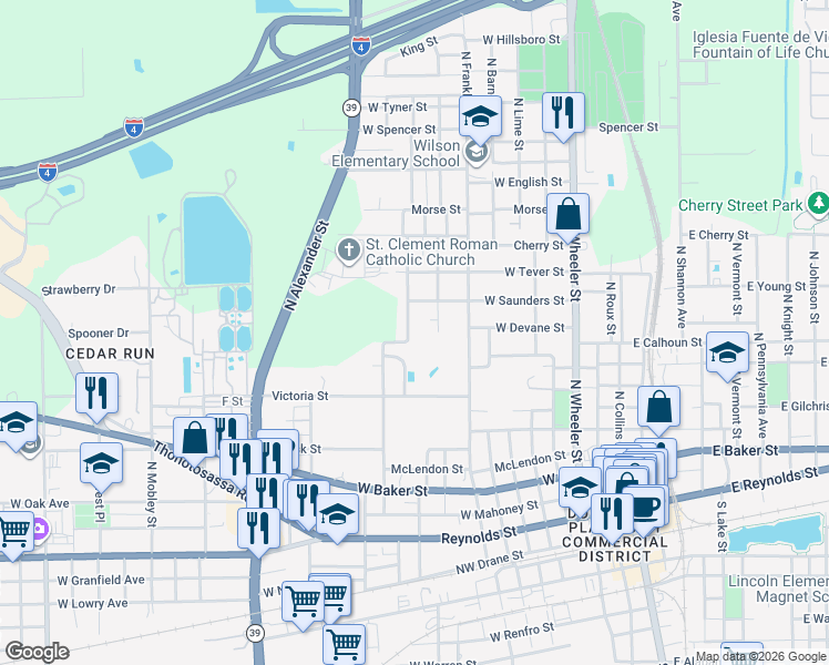 map of restaurants, bars, coffee shops, grocery stores, and more near 904 North Ferrell Street in Plant City